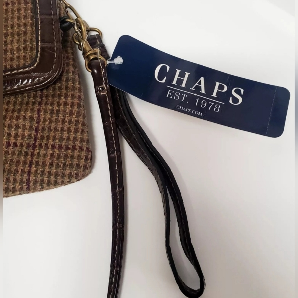 VTG CHAPS Cross Body Clutch Purse Herringbone Wool Montmartre Olive NWT 1342021 - Picture 11 of 12